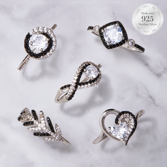 Black and White Heart ring, 925 Sterling Silver Charmed Aroma Size 7 - Picture 5 of 6